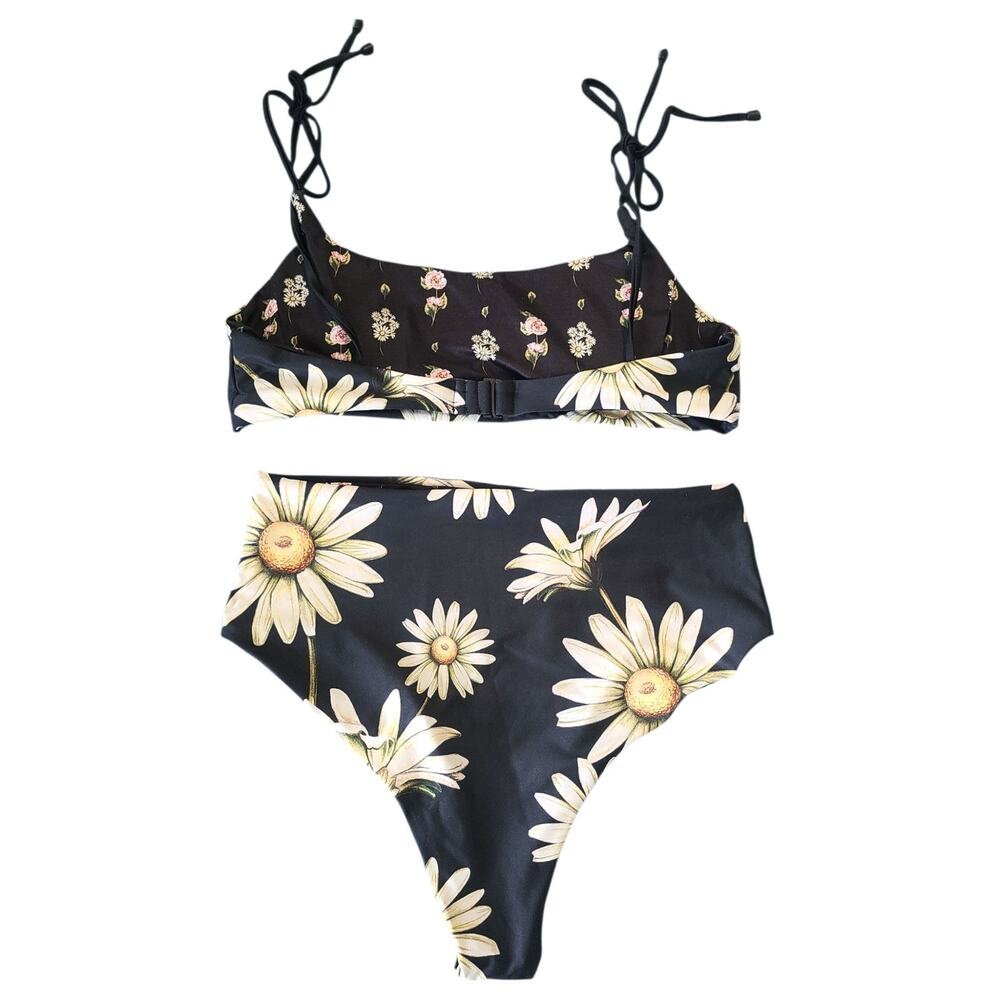 Agua Bendita Egle Moss Reversible Daisy Bikini Set Large L High Waisted Floral - Picture 2 of 8